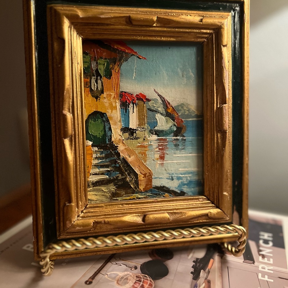 Vintage Framed Oil Painting with Gold Frame 1980 5x7